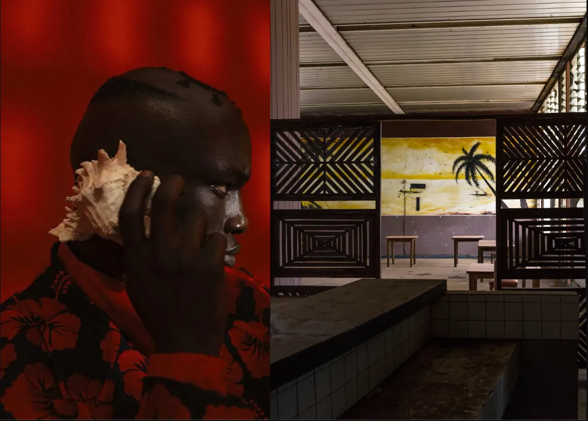 François-Xavier Gbré, “Radio Ballast”  series, Rubino, 2024 © François-Xavier Gbré,  Adagp, Paris, 2025 and  Nuits Balnéaires, Le Messager 8, from the series Eboro, 2025 © Nuits Balnéaire